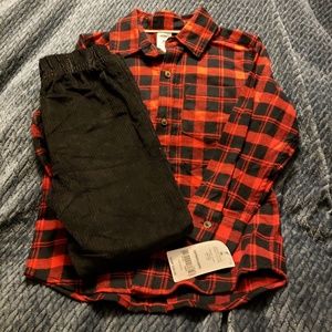3T Boy Red checkered & Black Pants Outfit